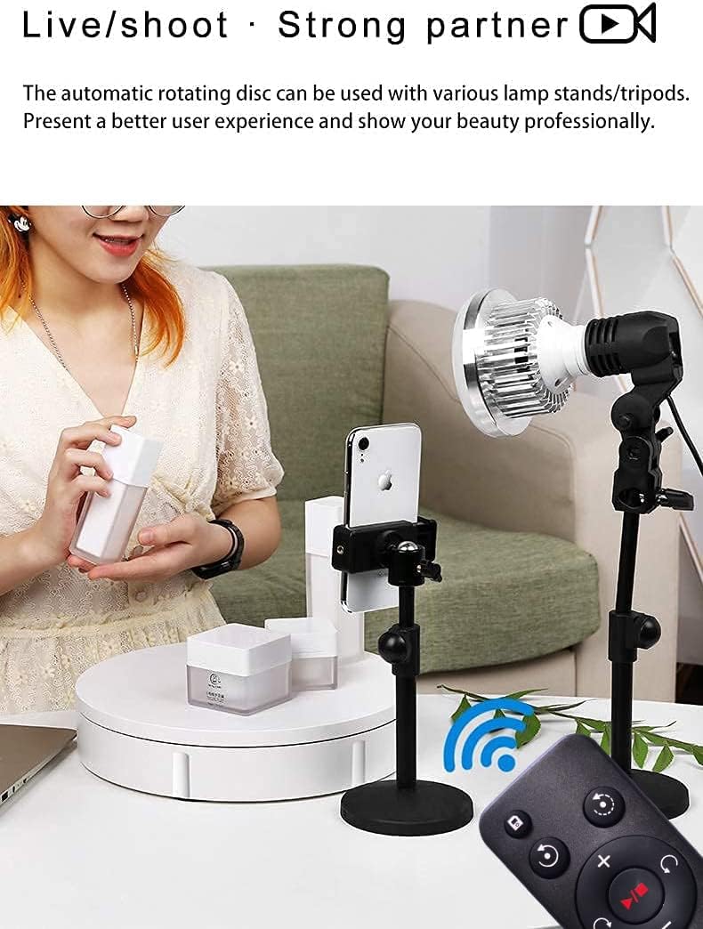 JAYEGT Motorized Rotating Display Stand, 330Lbs Load，360 Degree Electric Rotating Turntable for Photography Products Display，Live Video Show,Remote Control Angle, Speed (White/8.66inch /Wired) - Image 2